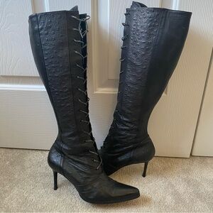 Vintage Christian Dior John Galliano Era Boots Ostrich Leather Lace Up Boots 38
